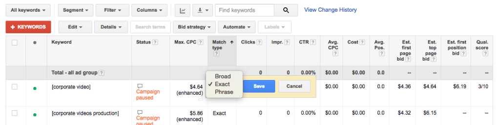 adwords match type example